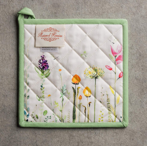 Maison d' Hermine Pot Holders Set, 100% Cotton Heat Resistant Potholders, 8" x 8", Pack of 2, Botanical Fresh