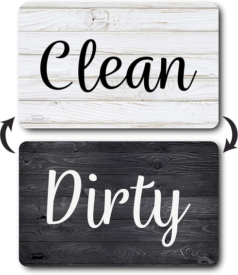 Black & White Wood Clean Dirty Magnet for Dishwasher, Reversible Sign Indicator for Rustic Farmhouse Kitchen Decor