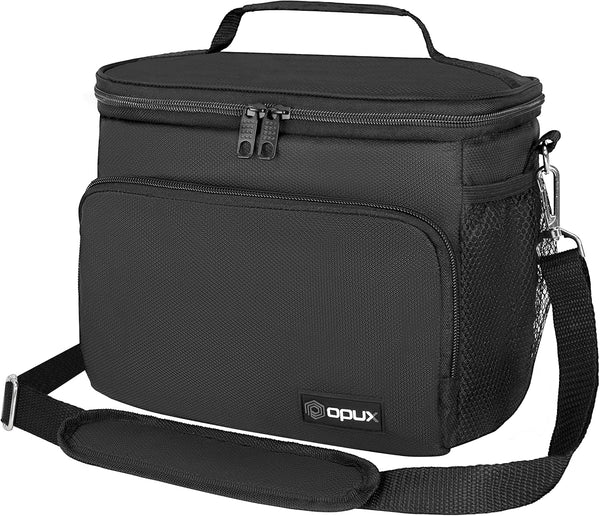 opux Insulated Lunch Bag for Men Women, Soft Lunch Box for Office, School, Picnic, Leakproof Cooler Bag (Black)