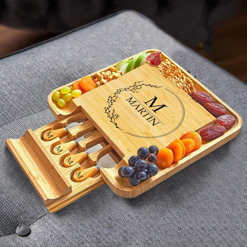 ROYALHOUSE Personalized Cheese Board, Custom Bamboo Engraved Customized Gifts Bridal Shower Gifts Perfect