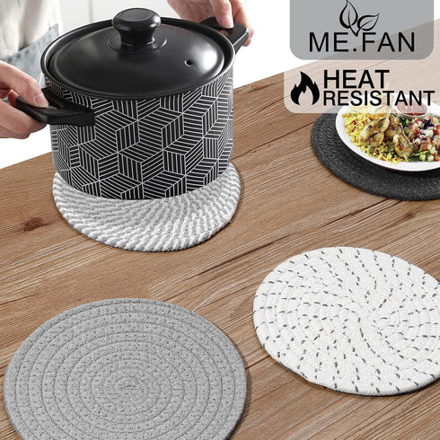 ME.FAN Trivets/Potholders 4 Set, Cotton Thread Weave Trivets for Hot Pots and Pans, Large Coasters, 7 Inch