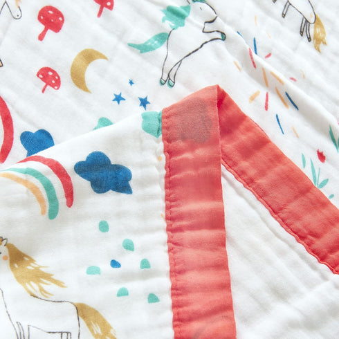 J-pinno 100% 6 70" 82") Rainbow Unicorn Cloud Muslin Blanket Cotton Layer Quilt Bed Blanket Soft Warm Throw Sofa Couch