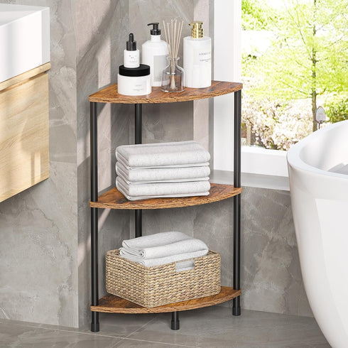 3 23.2" Corner Plant Stand Shelf, Tier Small Shelf Plant Stand for Indoor Plants, Rustic Brown Corner Bookshelf Wall