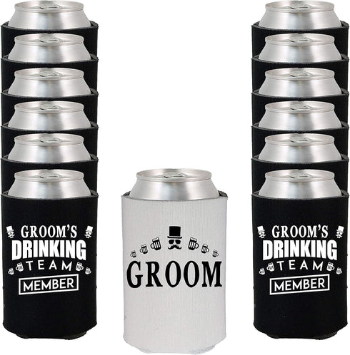 Shop4Ever Groom and Groom’s Drinking Team Member Can Coolie ~ Wedding Bachelor Party Beer Can Sleeve Coolers (Member,