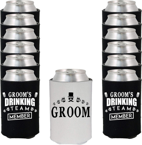 Shop4Ever Groom and Groom’s Drinking Team Member Can Coolie ~ Wedding Bachelor Party Beer Can Sleeve Coolers (Member,