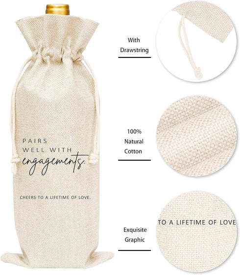 Wedding Gift Wine Bags - Burlap Wine Bottle Cover Bag for Engagement, Bridal Shower, and Bachelorette Party Favor