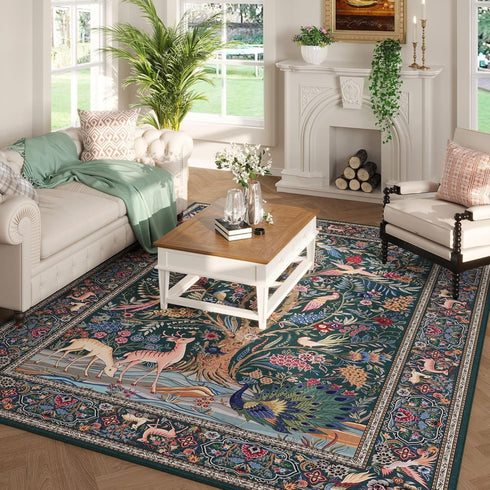 Rugcomf Area Rugs 5x7 Vibrant Tree of Life-Patterned Vintage Washable Area Rug