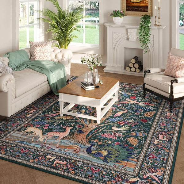 Rugcomf Area Rugs 5x7 Vibrant Tree of Life-Patterned Vintage Washable Area Rug