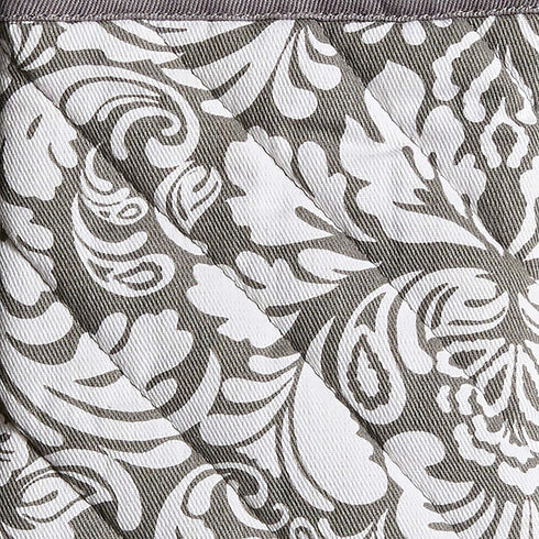 DII Quilted Kitchen Oven Mitt & Potholder Set, Gray Damask Print, 2 Piece, OM 6.5x12/PH 8x8.5