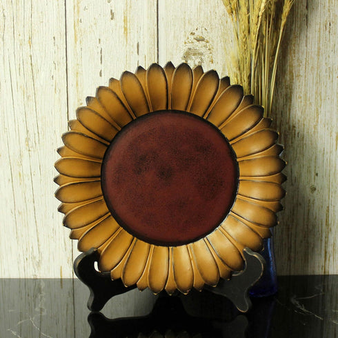 CVHOMEDECO. Rustic Sunflower Shape Wooden Plate, 11 Inch Display Art for Home and Office Décor (Mustard Plate Only)