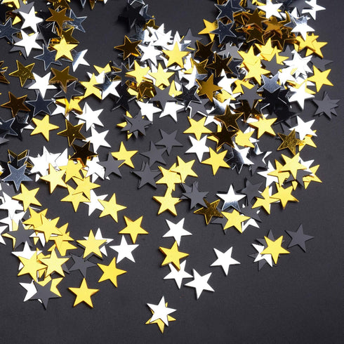 Metallic Multi-Colored Star Confetti - 10mm, Silver, Black, Gold, 30g