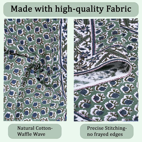 Set 3-16 x28 100% Ridhi Basil Green Hand Block Print Waffle Kitchen Towel of Ultra Absorbent Quick Dry Cotton Dish