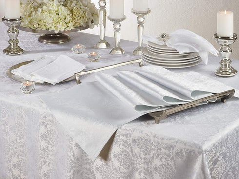 SARO LIFESTYLE Damask Table Runner, 16" x 108", White