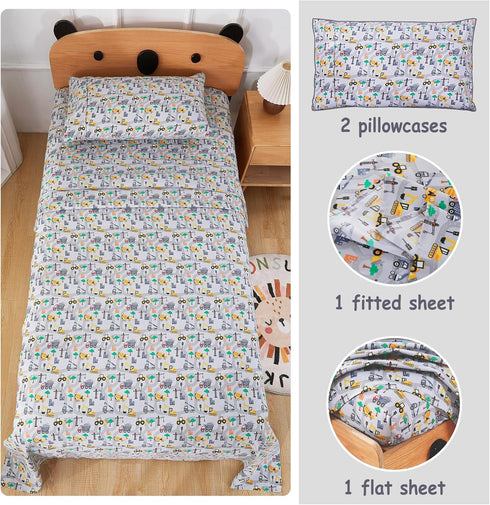 Set, 4-Piece 15 Inches Sets Softan Kids Bed Sheet Full Size Sheets, Microfiber Fitted Sheet with Deep Pocket and Corner