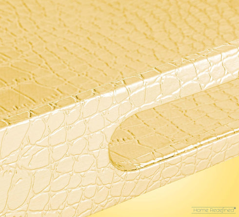 17.5"x12" Home Redefined Gold Glossy Crocodile Faux Leather Serving Tray Beautiful Modern Elegant Decorative Tray