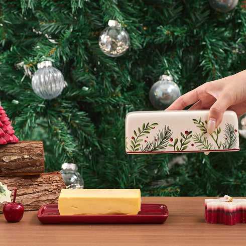 Counter, Countertop, Bico Santa On The Way Ceramic Butter Dish with Lid, Wide Butter Keeper for Kitchen Microwave