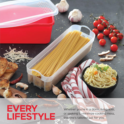 Tafura Microwave Pasta Cooker, Double Straining System, Microwavable Spaghetti Cooker with Drainer, BPA Free