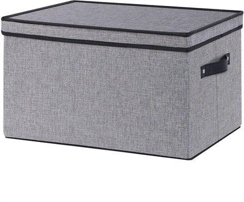 Fabric Storage Boxes, 16.5 x 11.8 x 10.2 Inch with Lids, Decorative Linen Closet Organizers, Large, Gray