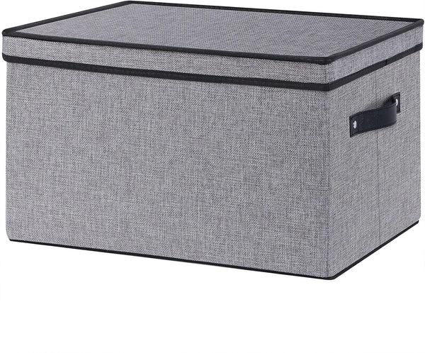 Fabric Storage Boxes, 16.5 x 11.8 x 10.2 Inch with Lids, Decorative Linen Closet Organizers, Large, Gray