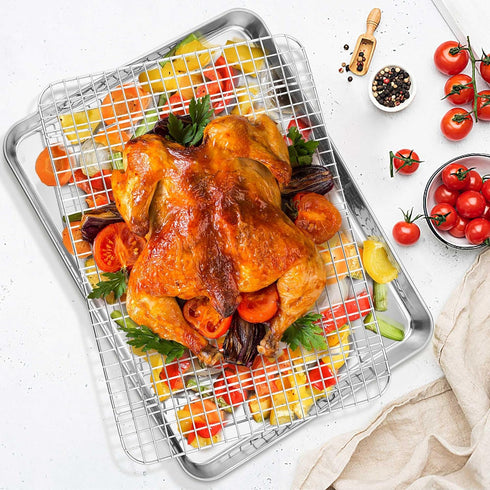 TeamFar Baking Sheet with Rack, 17.6 x 13 x 1 Inch Stainless Steel Cookie Sheet with Cooling Rack Set