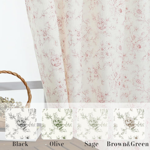 Country 96 2 Set Pink Curtains for Nursery Girls Bedroom,French Sheer Blush Floral Victorian Toile Whimsical Pastel