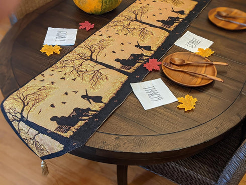 DaDa Bedding Rustic Fall Orange Tan Tapestry Table Runner - Autumn Families Vibe Decor, 13" x 90