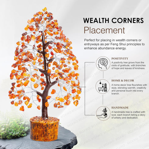 Carnelian Chakra Tree of Life, Handmade Gemstone Feng Shui Decor for Positive Energy and Prosperity Gift