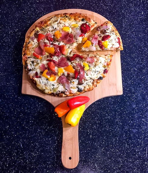 Camco Bamboo Pizza Peel, Charcuterie with Handle - Pizza & Bread Serving or Baking Board, 53000