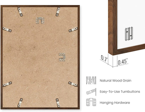 9x12 Set 1) HAUS AND HUES Walnut Oak Frame - Wooden Poster Holder, Rustic Display (Standalone