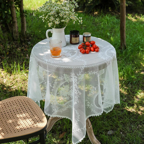35 35 Inch 35"x35") White Lace Small Square Tablecloth x Vintage Embroidered Table Cloth Shabby Chic Wedding Baby