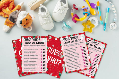Huastatewolf Set 30 (Chris007) Baby Shower Game Cards, Find Who Dad or Mom Game, Christmas Party Games