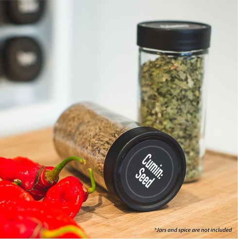 AllSpice Ultimate Spice label Set 525 Preprinted Water Resistant Round Spice Jar Labels Set 1.5" with Extra Fine White Paint Pen(Modern Black)