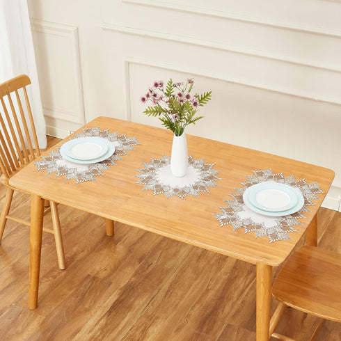 15 inches 15 White Linen Doily Round Neutral Earth Tones Beige Lace Coffee Table Topper Dresser Scarf Place Mats