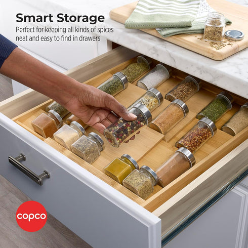 4 12.2 inch 23 Inch, 32 Copco Tier Expandable Bamboo Spice Organizer for Drawers, Adjustable from to In Drawer Rack