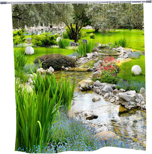 70x70 in Garden Landscape Shower Curtain, Spring Summer Nature Plants Multicolor Flower Rustic Bathroom Decor