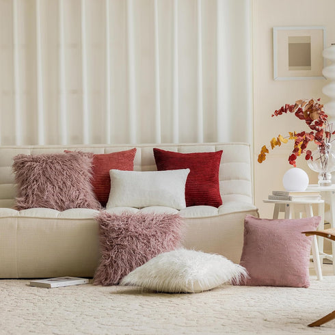 12 20 Set 2 30x50cm, Home Brilliant x Pillow Cover of Shaggy Rectangle Lumbar Throw Pillows Blush Faux Fur Accent