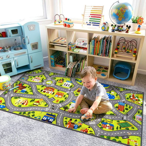 79"x39" STARUIA Washable Kids Carpet Play Mat Rug for Boys Play Room, Baby Fun Learning Car Rug for Kids Toy Cars