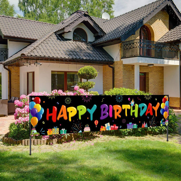 Sumind Colorful Happy Birthday Banner - Large Fabric Sign Backdrop for Kids Party Decorations, 71 x 15.7 Inches