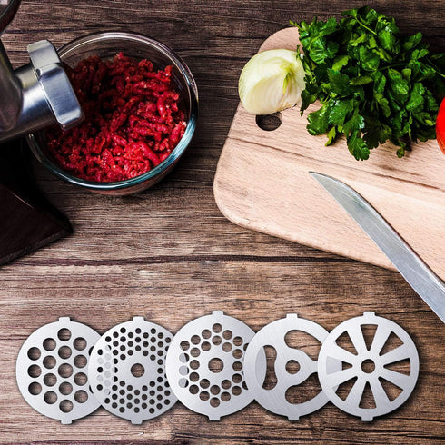Mudder 9 Pieces Meat Grinder Blades - Stainless Steel Replacement Parts for Size 5 Stand Mixer Accessories