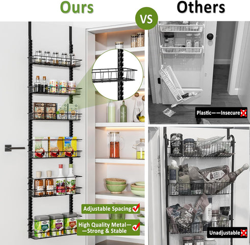 6 6 Churboro Over the Door Pantry Organizer Rack with Adjustable Baskets, Tiers Dual-use Spice Rack- Hanging or Wall