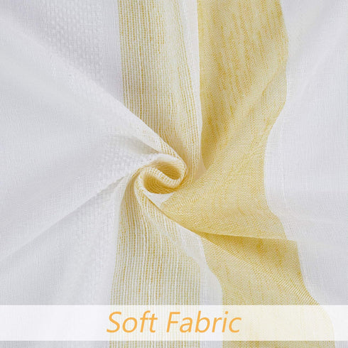 Central Park Yellow and White Kitchen Window Curtain Valance, Stripe Sheer Boucle Linen, 54" W x 15" L