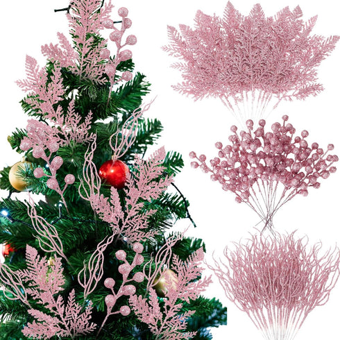 75 3 Pcs Christmas Glitter Branches Styles Artificial Christmas Picks Berries Stems Pine Needles Floral Twig Spray