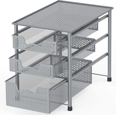 Simple Houseware 3 Tier Stackable Sliding Basket Organizer Drawer - Silver
