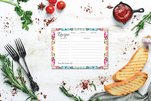 Recipe Box with Cards: 50 Count Floral Recipe Cards, Metal Recipe Box, 4x6 Recipe Cards