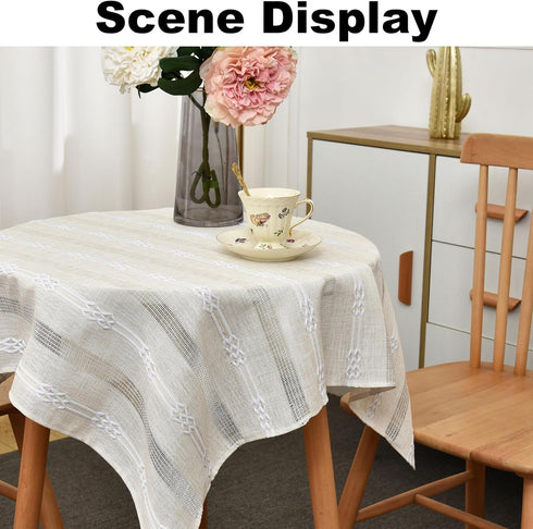 Limalred 24x24 Inch Rustic Striped Embroidery Small Square Tablecloth, Openwork Heavy Weight Linen Wrinkle Resistant