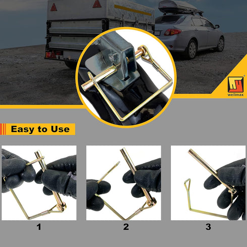 Wellmax 20 Pcs Zinc-Plated Heavy Duty Safety Pins, 1/4 Diameter, Bonus 4 Pcs Trailer Hitch Pin (Gold)