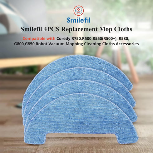 Smilefil 4pcs Replacement Mop Cloths for Coredy R750, R500, R550(R500+), R580, G800, G850 Robot Vacuum Cleaner