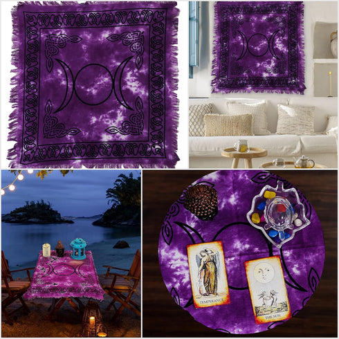 Indian Consigners Altar Cloth - Purple Triple Moon Square 18" for Alter Tarot Spread