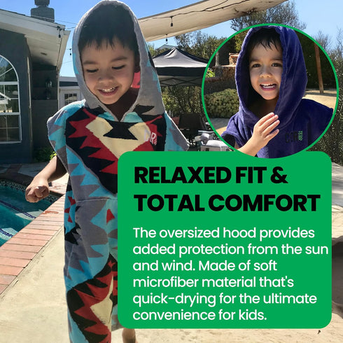 3-8 COR Surf Poncho Changing Towel Robe with Hood and Front Pocket for Kids, Doubles Up As Beach Towel and Blanket