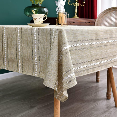 NEWISHER Rustic Farmhouse Embroidered Square Tablecloth Jacquard Striped Table Cloth Linen Texture